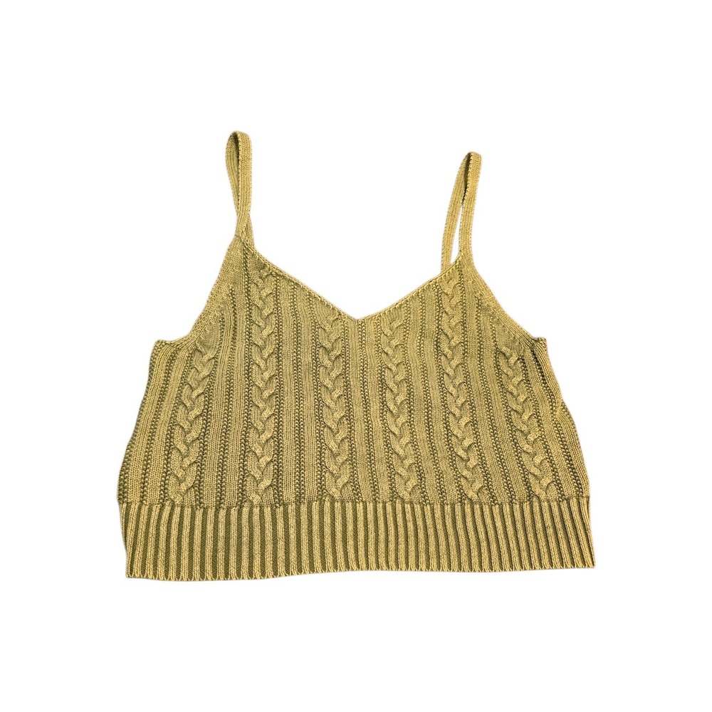 American Eagle Olive Green Cable Knit Cropped Sweater Cami Tank Top‎ Size L - Picture 2 of 7